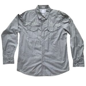 BKE Pearl Snap Shirt Mens XL Gray Long Sleeve Slim Fit Western Cotton Embroidery